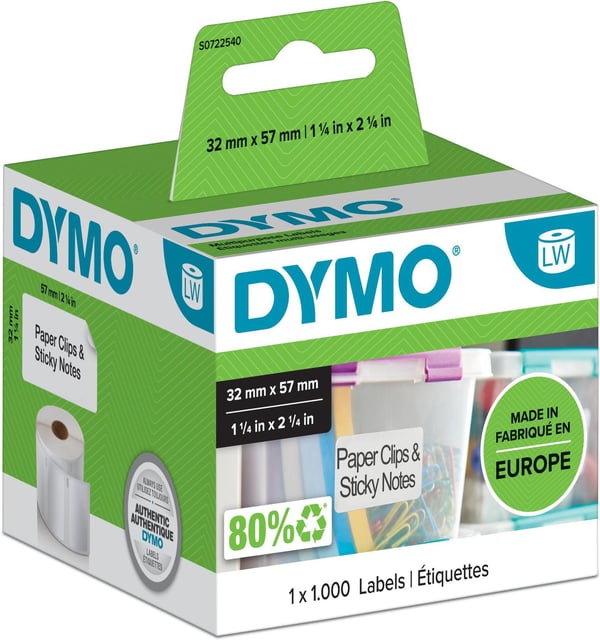 Dymo LabelWriter -etikett 57 x 32 mm, 1000 etiketter, vit