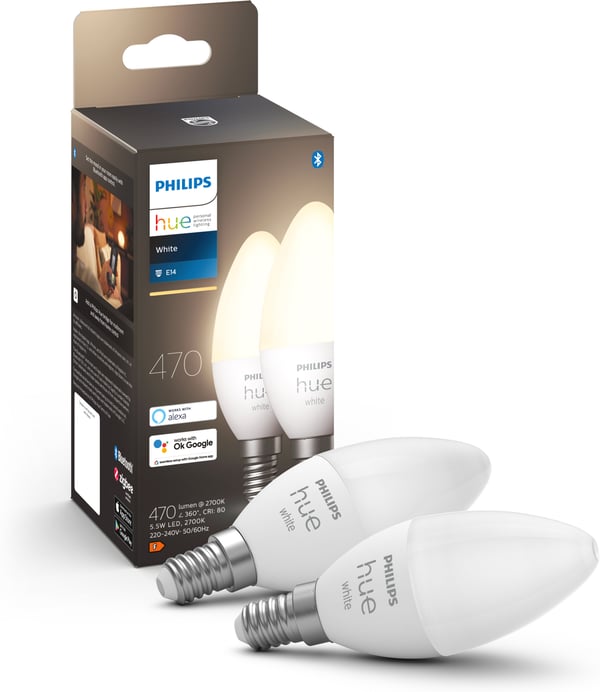 Philips Hue -LED-smartlampa multipack, BT, White, E14, ljusstakensformad, 2 st förpackning