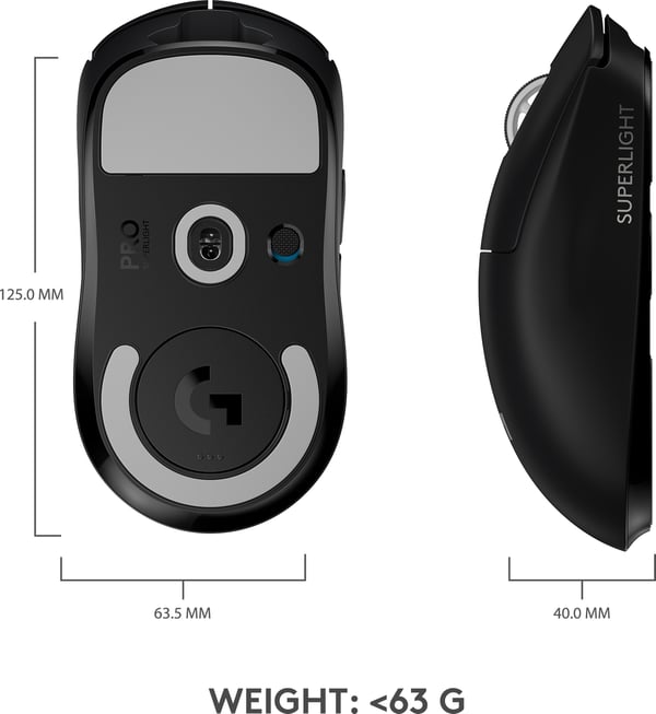 Logitech Pro X Superlight spelmus, svart