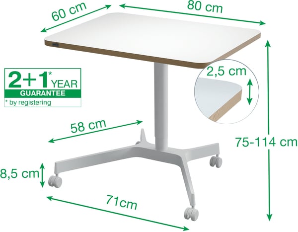 Leitz Ergo -justerbart skrivbord på hjul, liten