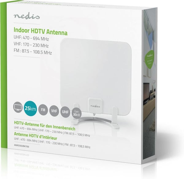 Nedis HDTV-antenn 30 dB för inomhusbruk, FM/VHF/UHF