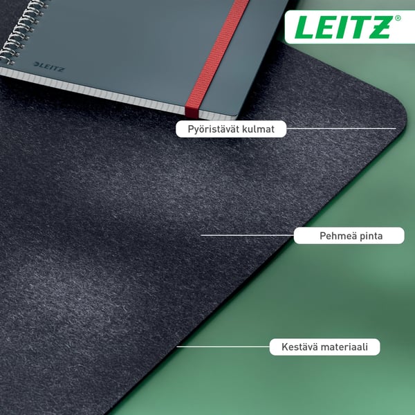 Leitz musmatta med yta av filt, 70 x 36 cm, mörkgrå