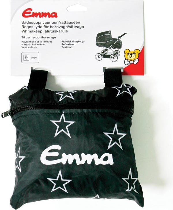 Emma -regnskjold, til barnevogn/kombivogn, sort stjerne