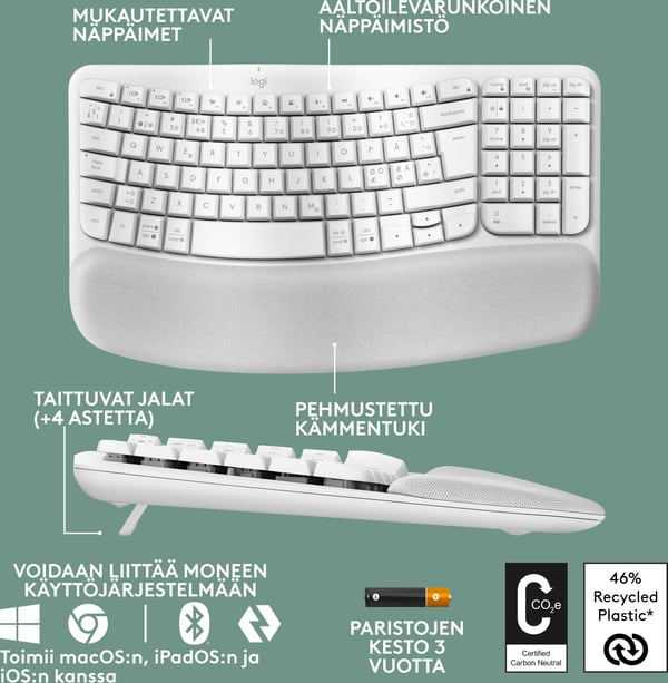 Logitech Wave Keys - trådløst tastatur, naturhvid