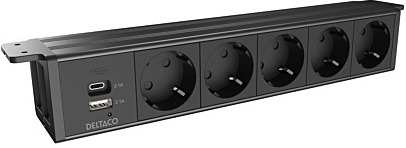 DELTACO strømpepanel, 5 stik, 1x21W A+C USB-lader, GST18-forbindelse