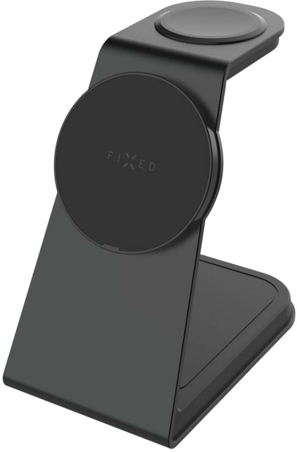 FIXED 3-i-1 Mag ALU Qi2 trådlös MagSafe-laddstation, svart