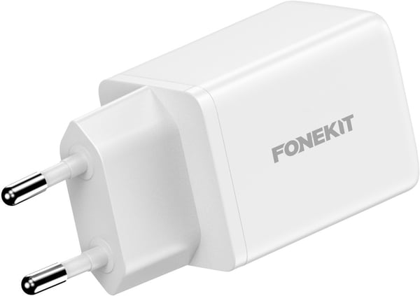 FoneKit GaN PD 48W - nätadapter, USB-C + USB-C, vit