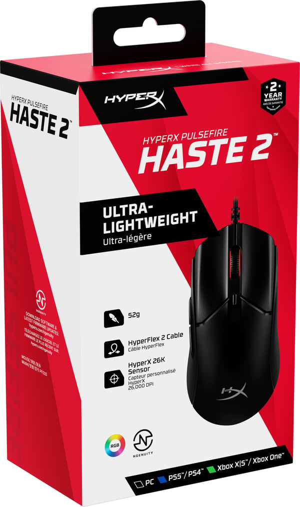 HyperX Pulsefire Haste 2 Gaming Mouse gamingmus, sort
