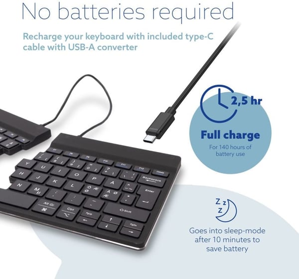 R-Go Split Break - to-delt ergonomisk tastatur, trådløst, sort