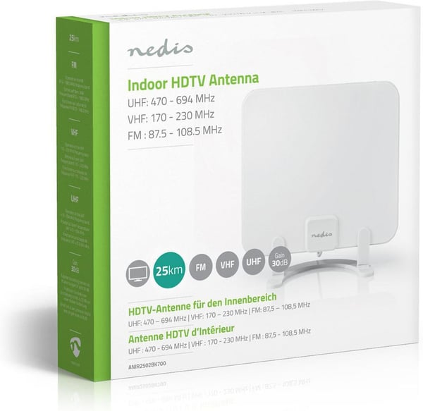Nedis HDTV-antenn 30 dB för inomhusbruk, FM/VHF/UHF