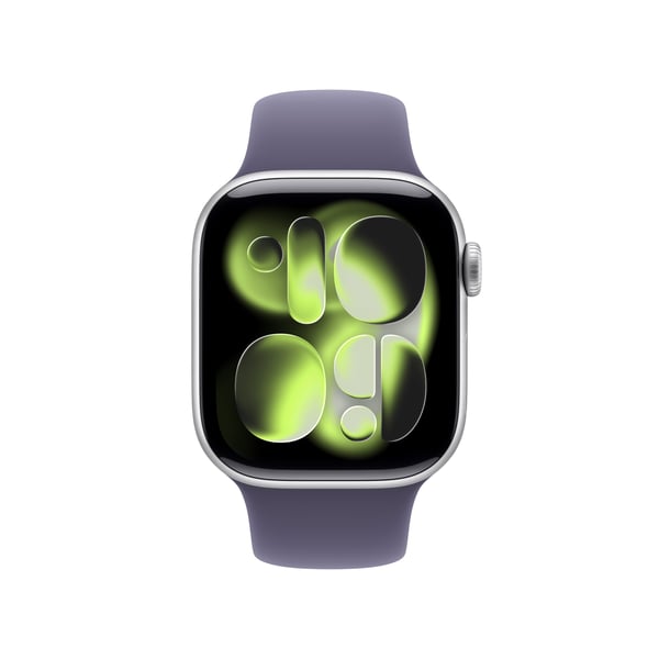 Apple Watch Series 11 (GPS) 42 mm silver aluminiumhölje och dimlila sportarmband, S/M