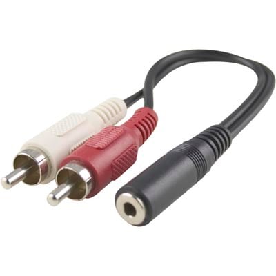 DELTACO 2 x RCA hanstik - 3,5 mm hunstik -kabel, 10 cm
