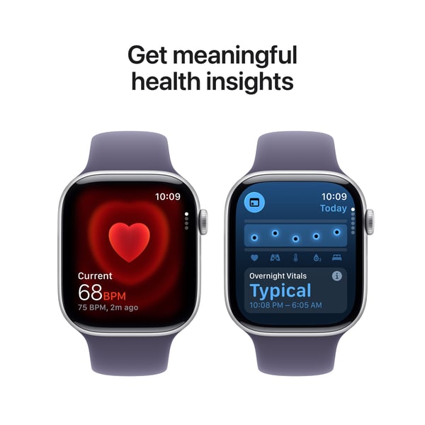 Apple Watch Series 11 (GPS) 46 mm silver aluminiumhölje och dimviolett sportarmband, M/L