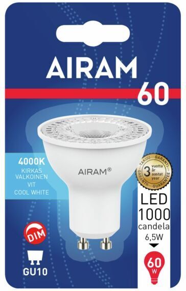 Airam LED PAR16, 4000K, 425 lm, GU10 sokkel