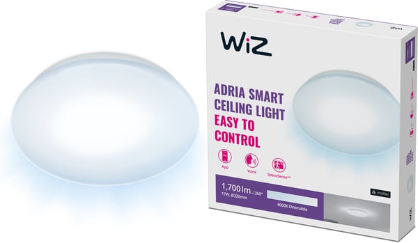 WiZ Adria -loftlampe, rund, 17W, 4000K, WiFi, dæmpbar