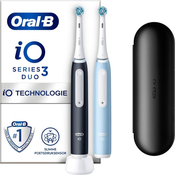 Oral-B iO Series 3s Duo -el-tandborste dubbelskaft, blå / svart