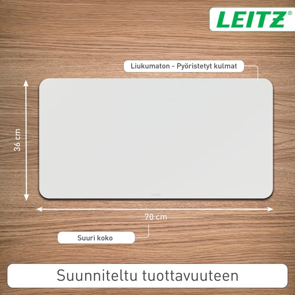 Leitz musmatta med läderyta, 70 x 36 cm, grå