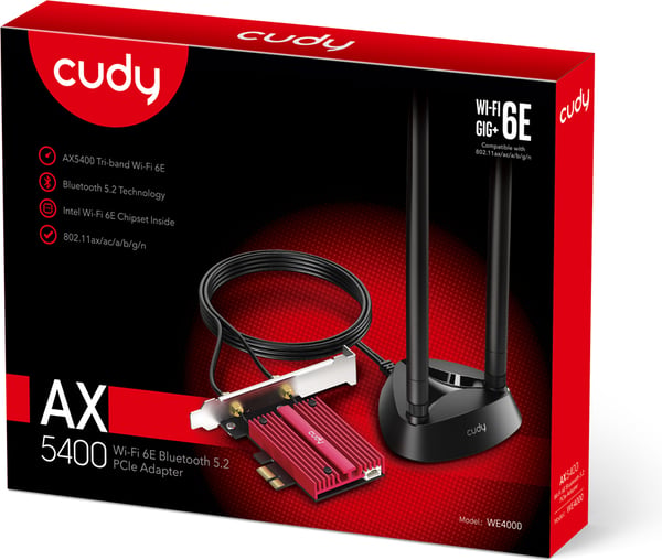 Cudy WE4000 AX5400 Tri-band PCI-E-WiFi 6E -adapter och Bluetooth 5.2 -adapter