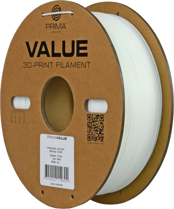 PrimaValue ABS-filament til 3D-printere, 1,75 mm, hvid