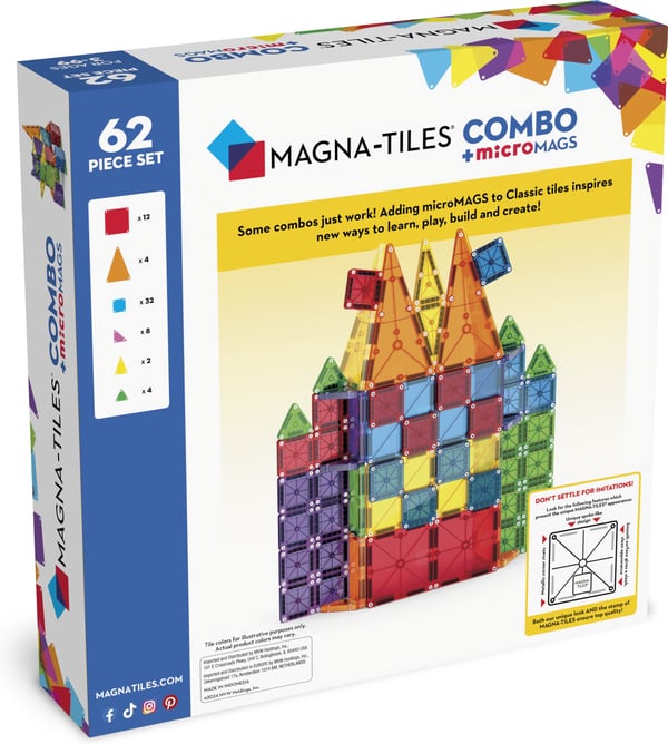 MAGNA-TILES & microMAGS Kombinationsmagnetkonstruktion set, 62 delar