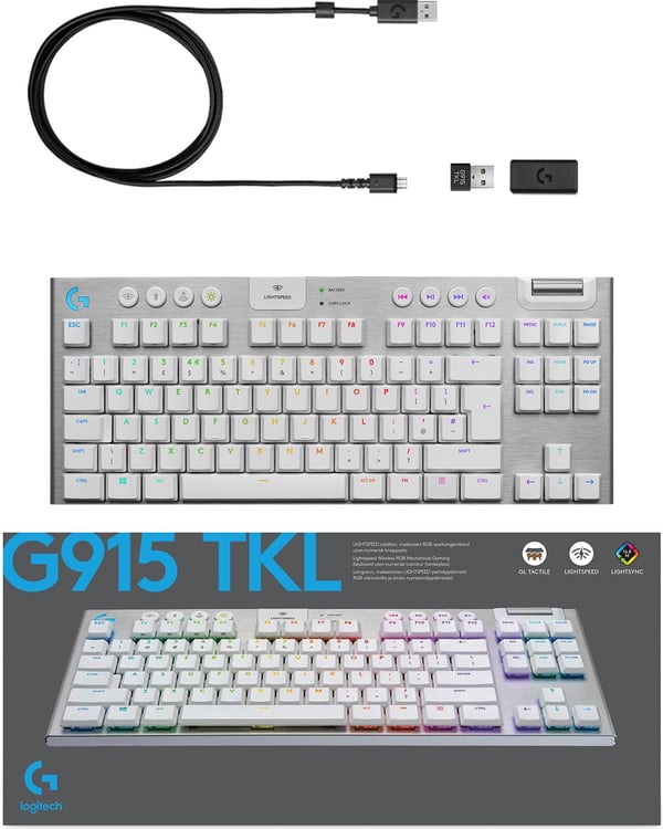 Logitech G915 TKL -spil tastatur, Tactile kontakter, hvid
