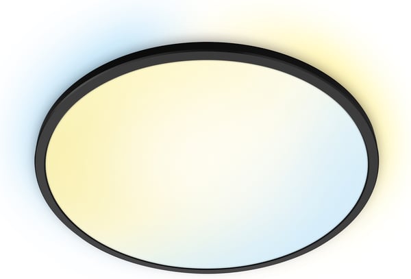 WiZ SuperSlim -loftslampen, 43 cm, rund, sort, justerbar hvid, Wi-Fi