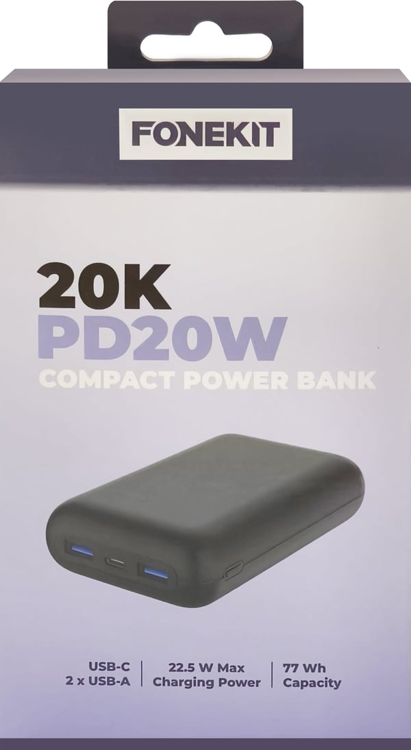 FoneKit Compact 20K PD20W -reservkraftkälla, 20 000 mAh