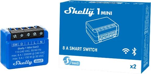 Shelly 1 Mini Gen3 - reläströmbrytare för wifi-nätverk