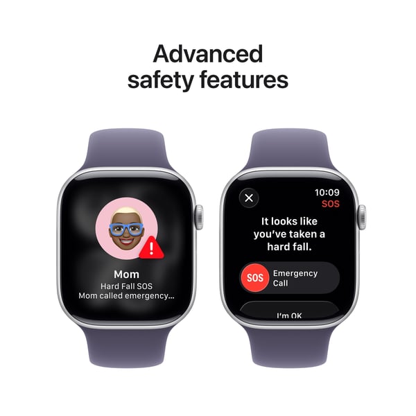 Apple Watch Series 11 (GPS) 46 mm silver aluminiumhölje och dimviolett sportarmband, M/L
