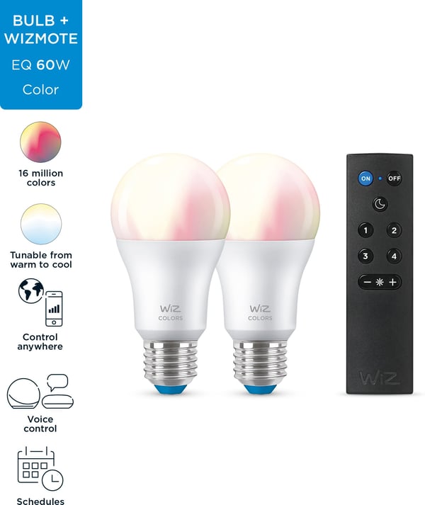 WiZ Smart LED-lampe, 2-pak og fjernbetjening