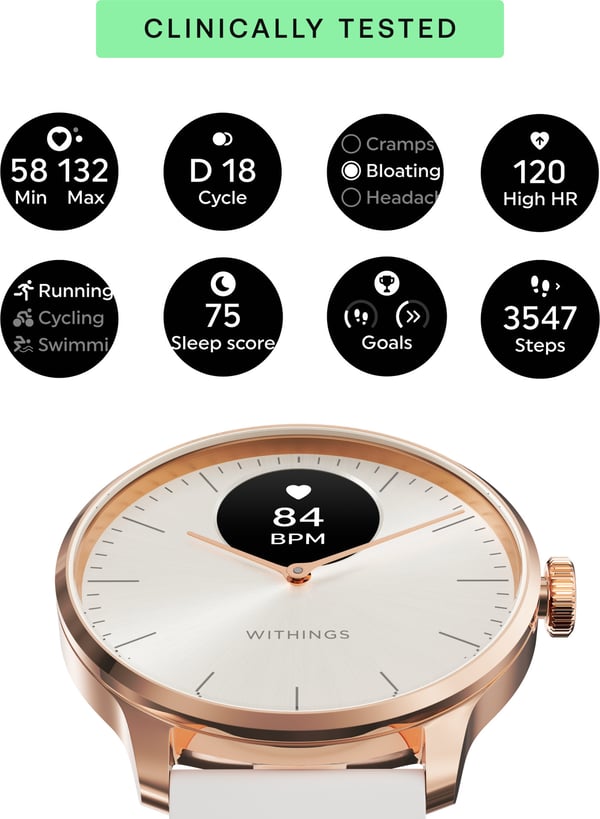 Withings Scanwatch Light smartwatch, 37 mm, hvid / rosaguld
