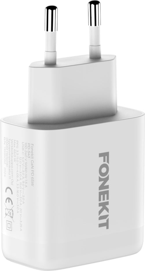 FoneKit GaN PD 65W -väggladdare, USB-C, vit