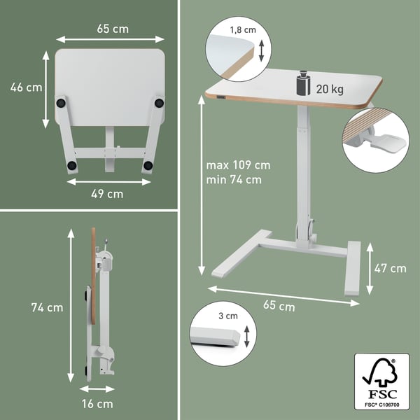 Leitz Ergo hopfälligt skrivbord, litet