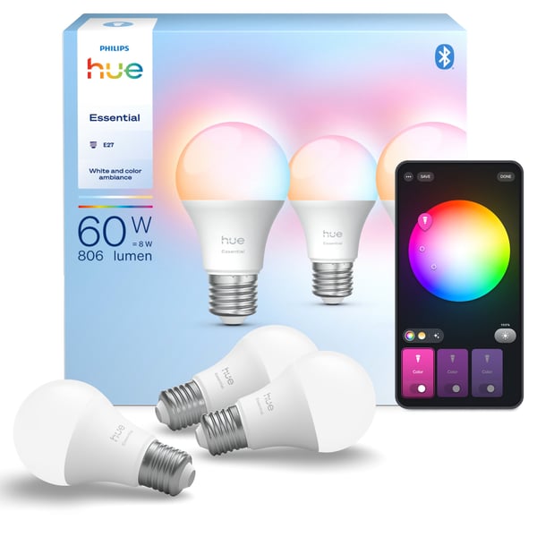 Philips Hue Essential smartlampa, White and color ambiance, E27, 806 lm, 3-pack