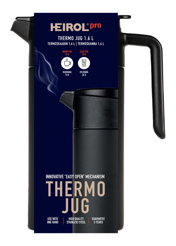 Heirol termoskanna, 1,6 l, Easy Open, svart