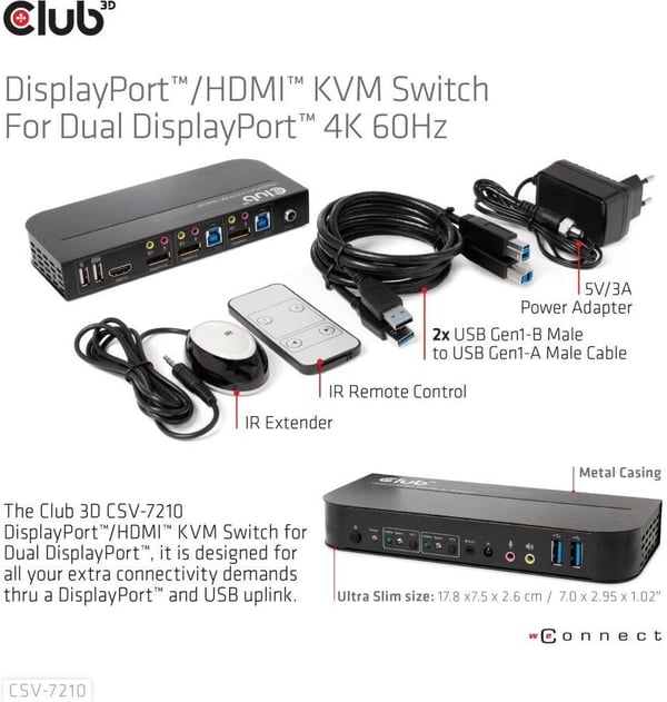 Club 3D DisplayPort/HDMI KVM-switch