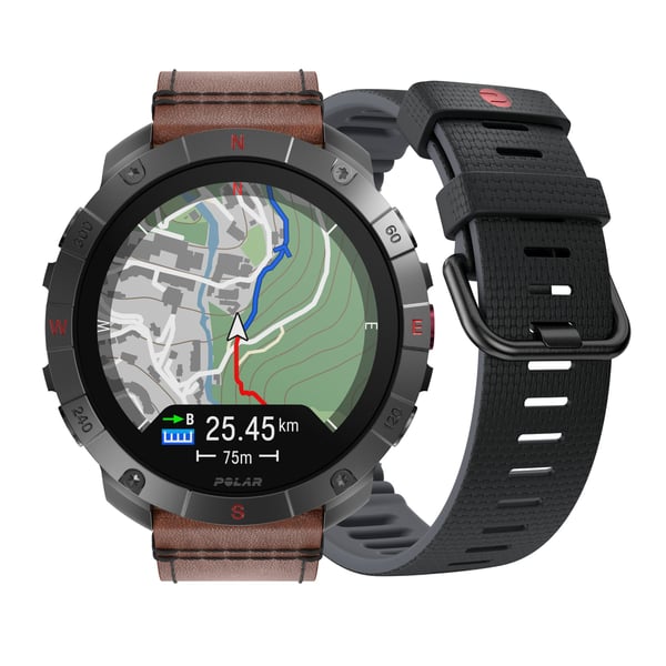 Polar Grit X2 Pro Titan -sportklocka, brun läderrem
