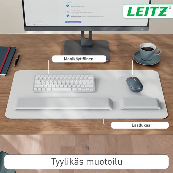 Leitz musmatta med läderyta, 70 x 36 cm, grå