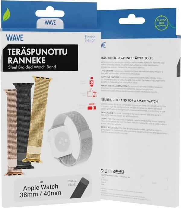 Bølget stål flettet armbånd, Apple Watch 38 mm / 40 mm / 41 mm, sort