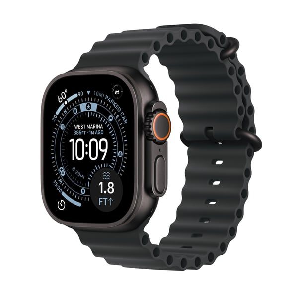 Apple Watch Ultra 3 (GPS + Cellular) 49 mm svart titanboett och svart Ocean-armband