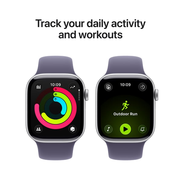Apple Watch Series 11 (GPS) 42 mm silver aluminiumhölje och dimlila sportarmband, S/M