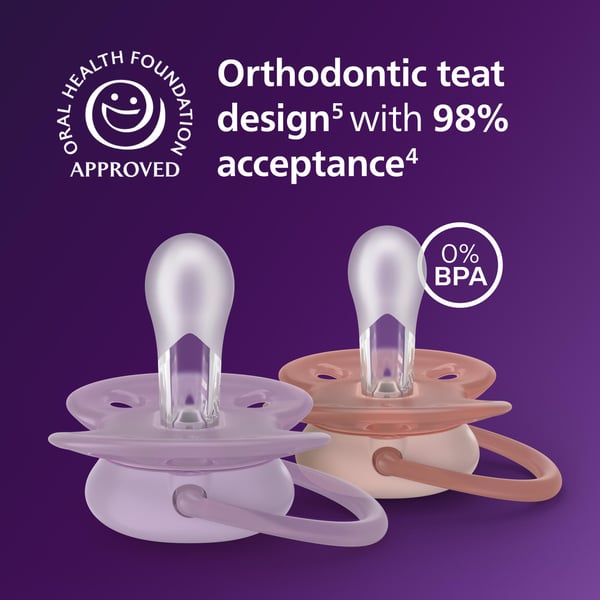 Philips Avent Ultra Soft napp, 6–18 mån, lila och rosa, 2 st