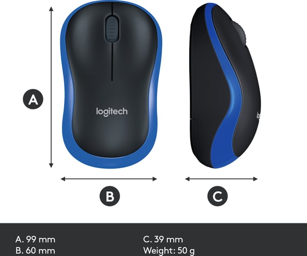 Logitech M185 -mus, blå