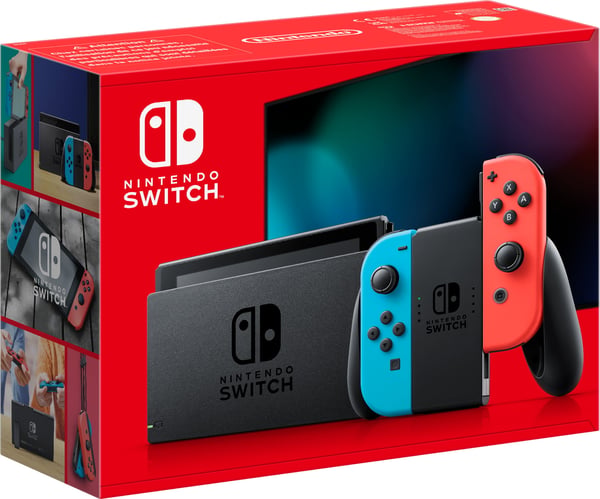 Nintendo Switch -spelkonsol, neonröd och neonblå