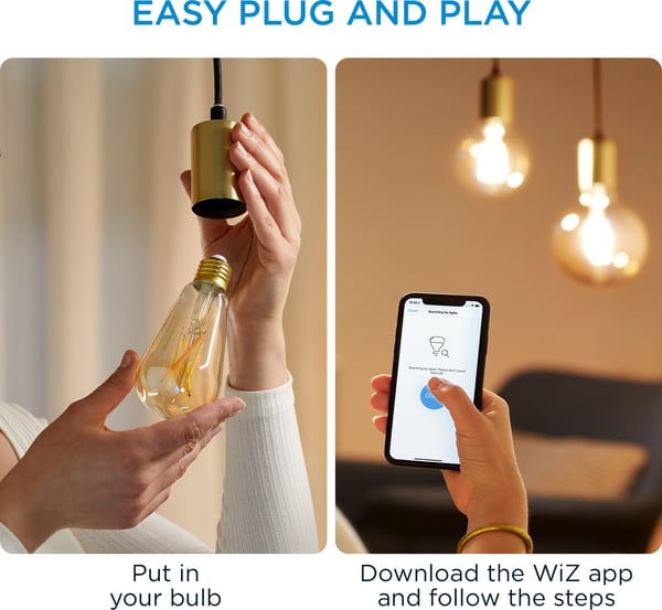 WiZ smartlampe, E27, amberfarvet glas - hvidt lys nuancer, Wi-Fi, 2000-5000 K, 640 lm