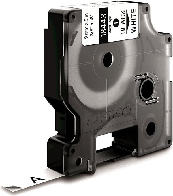 Dymo Rhino Industrial -vinyltejp 9 mm x 5,5 m, svart med vit botten