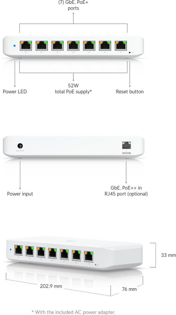 Ubiquiti UniFi USW-Ultra-60W (52W) 8-port PoE-switch