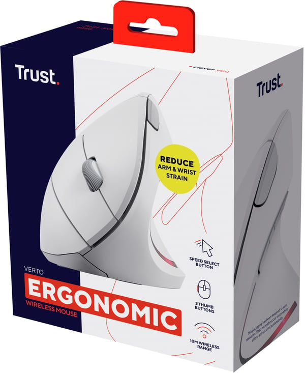 Trust Verto ergonomisk trådlös vertikalmus, vit