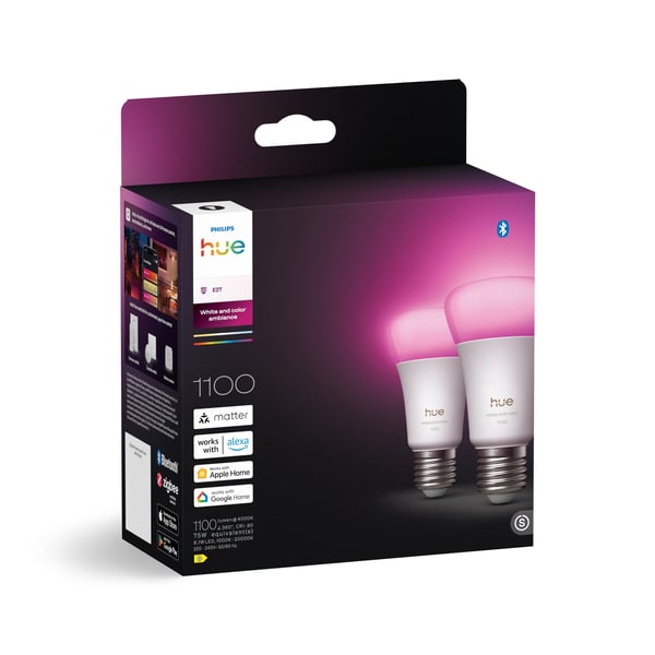 Philips Hue LED-smartlampa, White and color ambiance, E27, 1100 lm, 2-pack