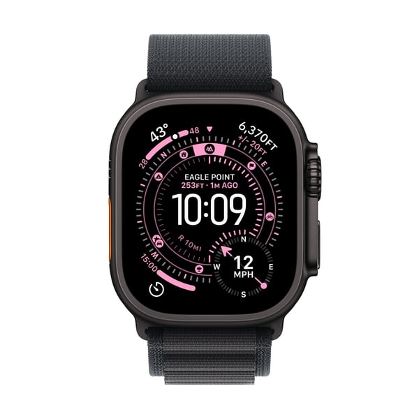 Apple Watch Ultra 3 (GPS + Cellular) 49 mm svart titanboett och svart Alpine-armband, stor